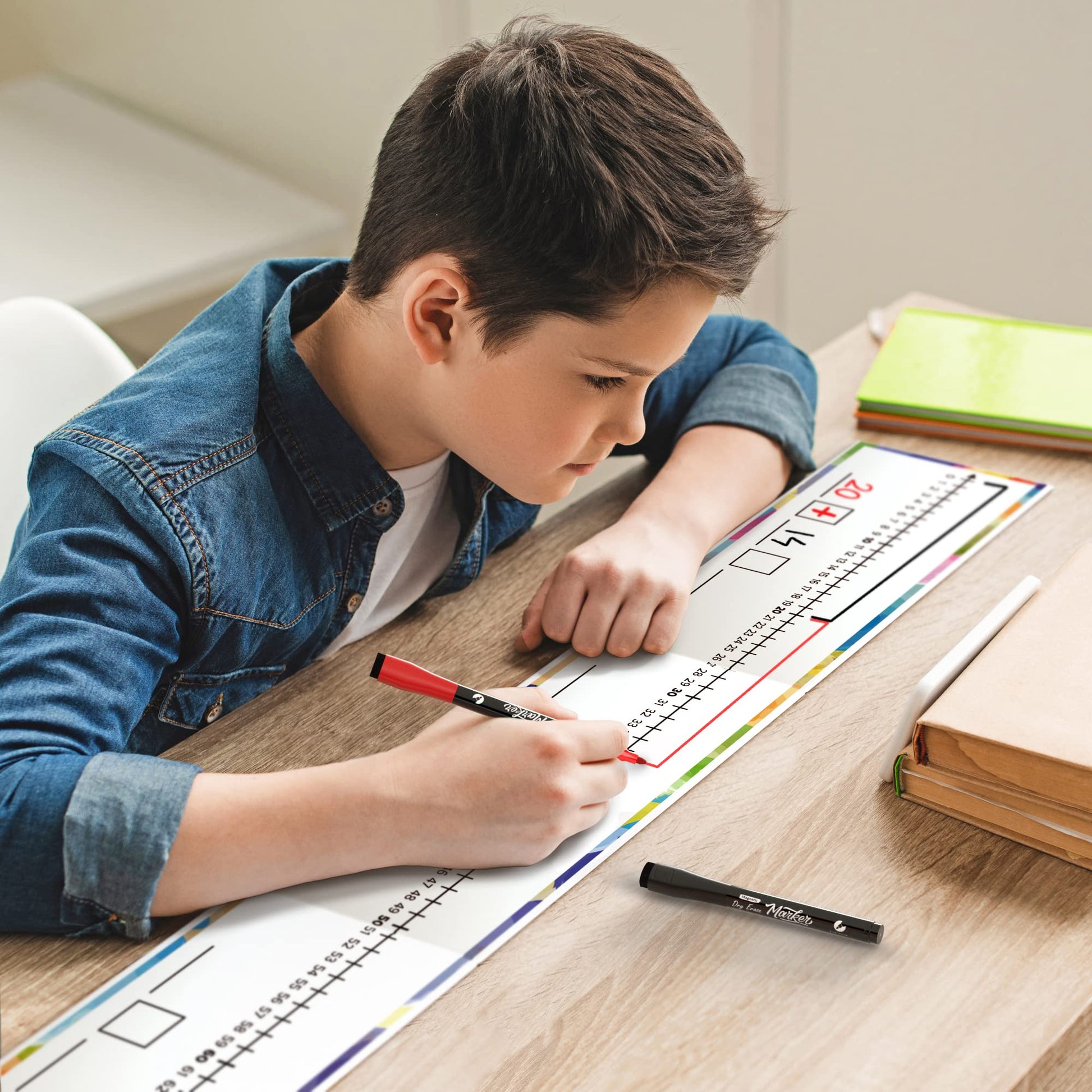 Set of 10 Dry Erase Number Boards - Double Sided, 4 Feet, Red & Black Dry Erase Marker, 0-100 Number Line on One Side, Blank Line on Reverse
