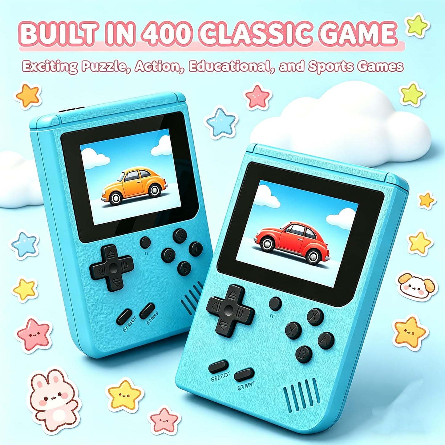 Retro Handheld Game Console, Mini Portable Video Game Player Built-in 400 Classic Games, 3.0 Inch IPS Screen, Travel Arcade Gaming Console (Blue)