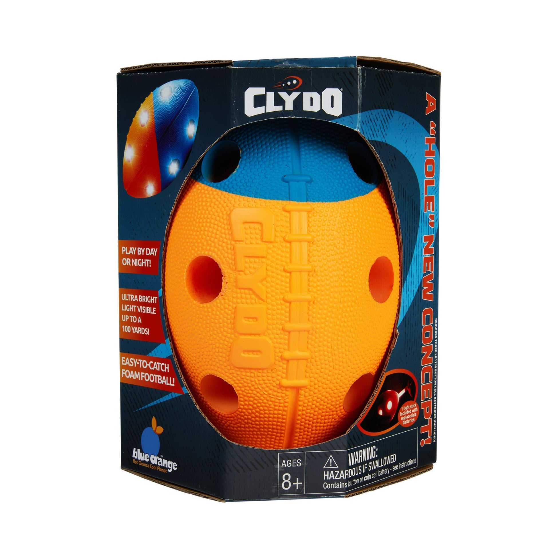 Blue Orange Clydo- The Incredible 24 Hour Football for Kids Age 8 Years and Up- Lights up!