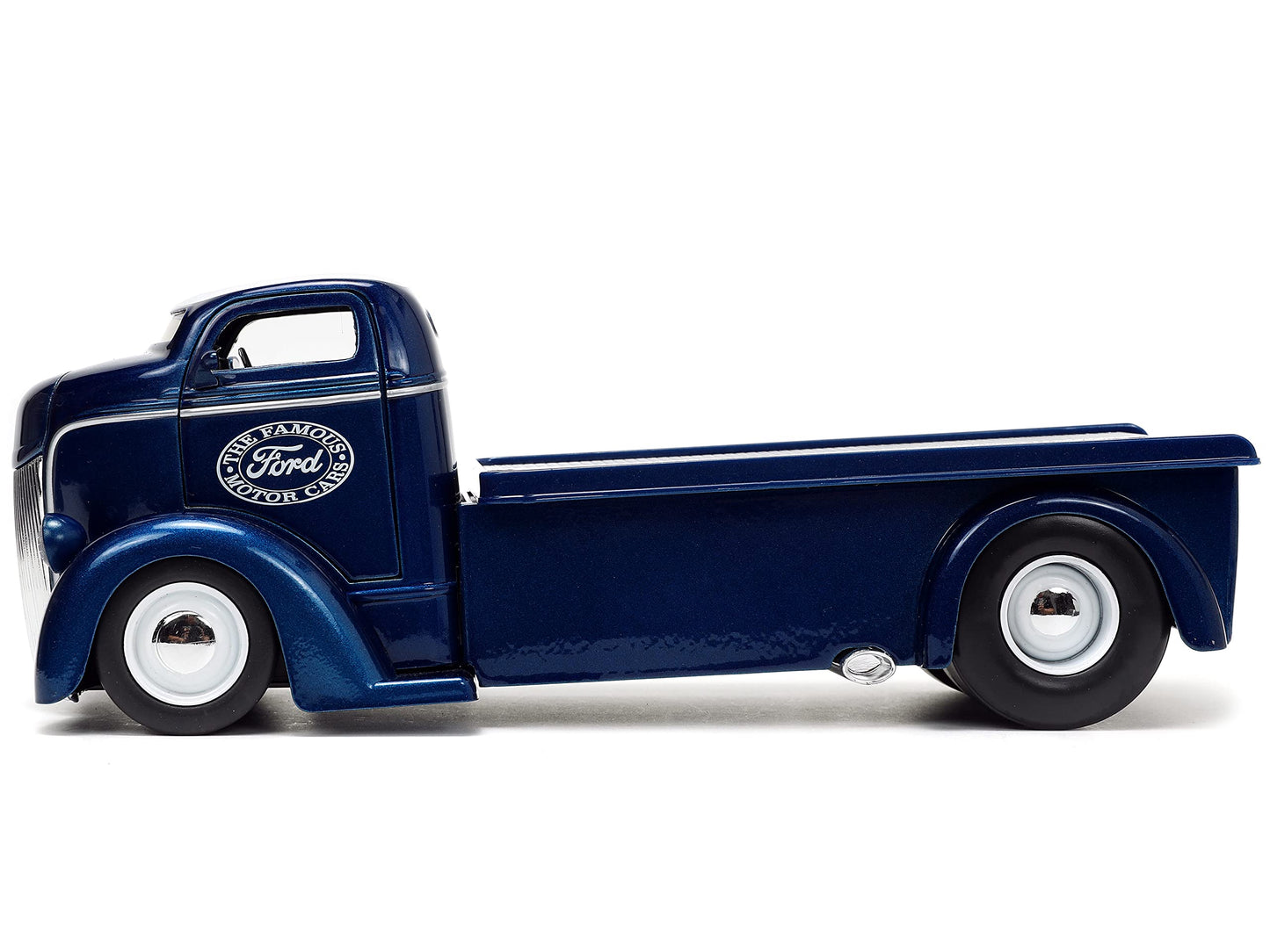 Jada Toys Just Trucks 1:24 1947 Ford COE Flatbed Die-cast Car Dark Blue/White with Tire Rack, Toys for Kids and Adults