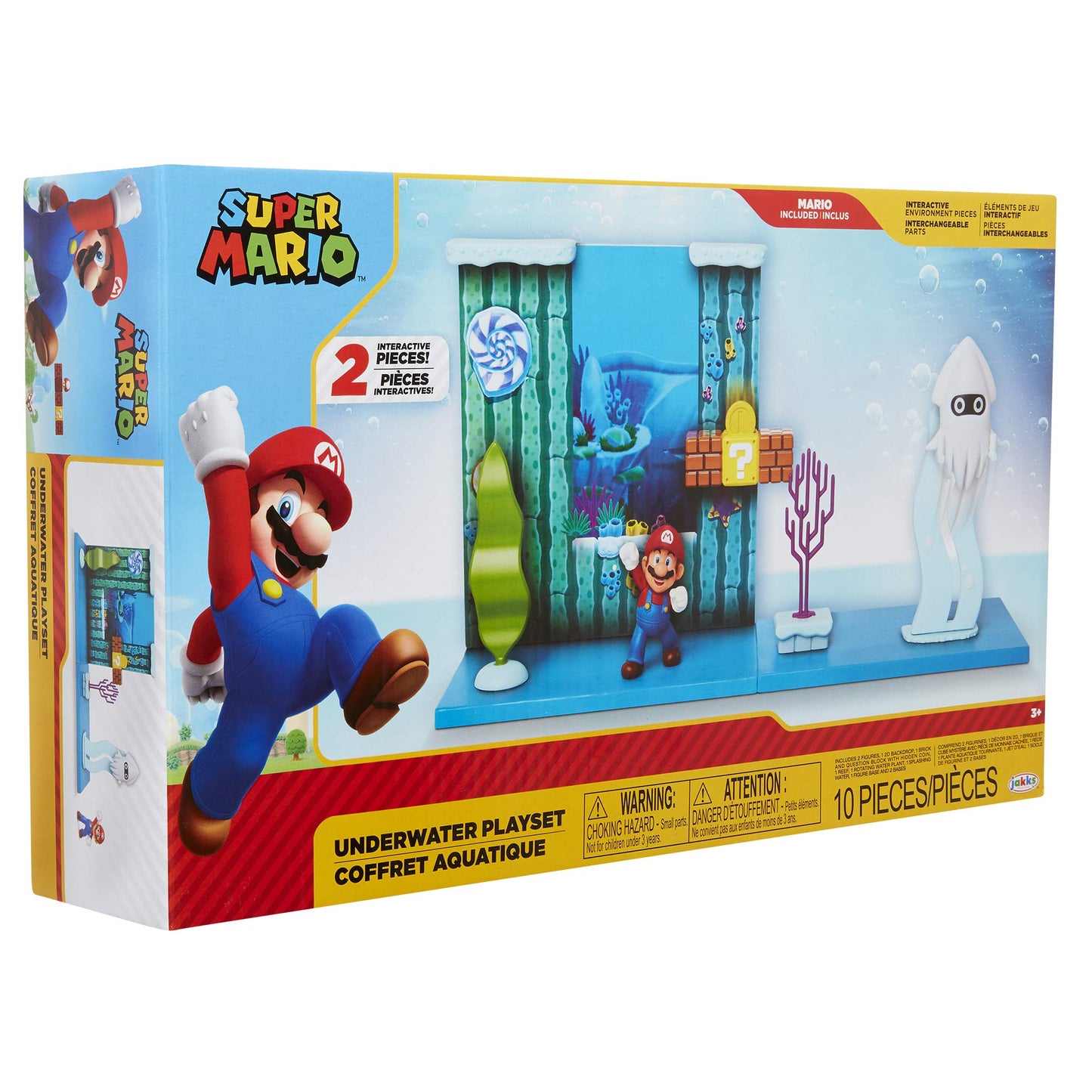 Super Mario Underwater Playset with Interactive Enviromentpiece, 2.5" Articulated Mario Figure & Blooper Squid Figure - Collect & Create Your Mario