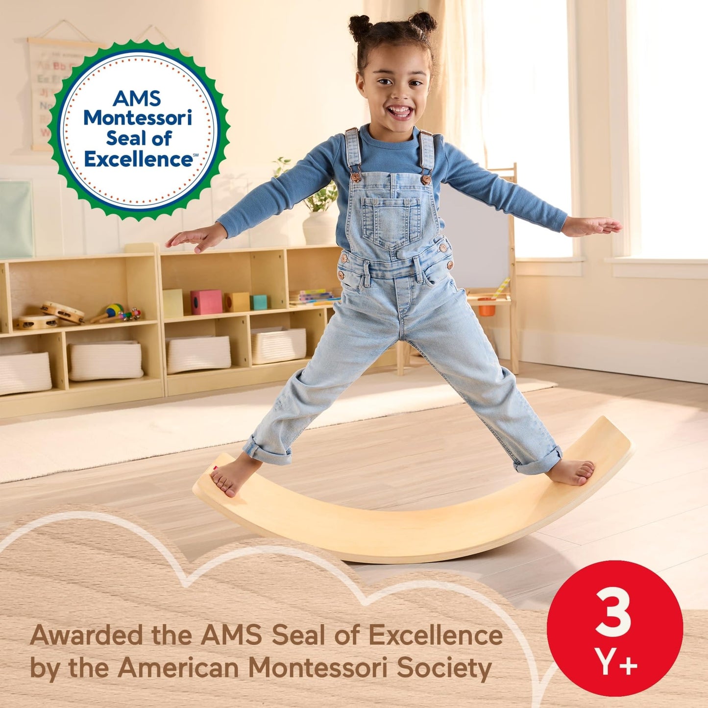 Fisher-Price Wood Montessori Rockin’ Balance Board, Kids Ages 3+ Years