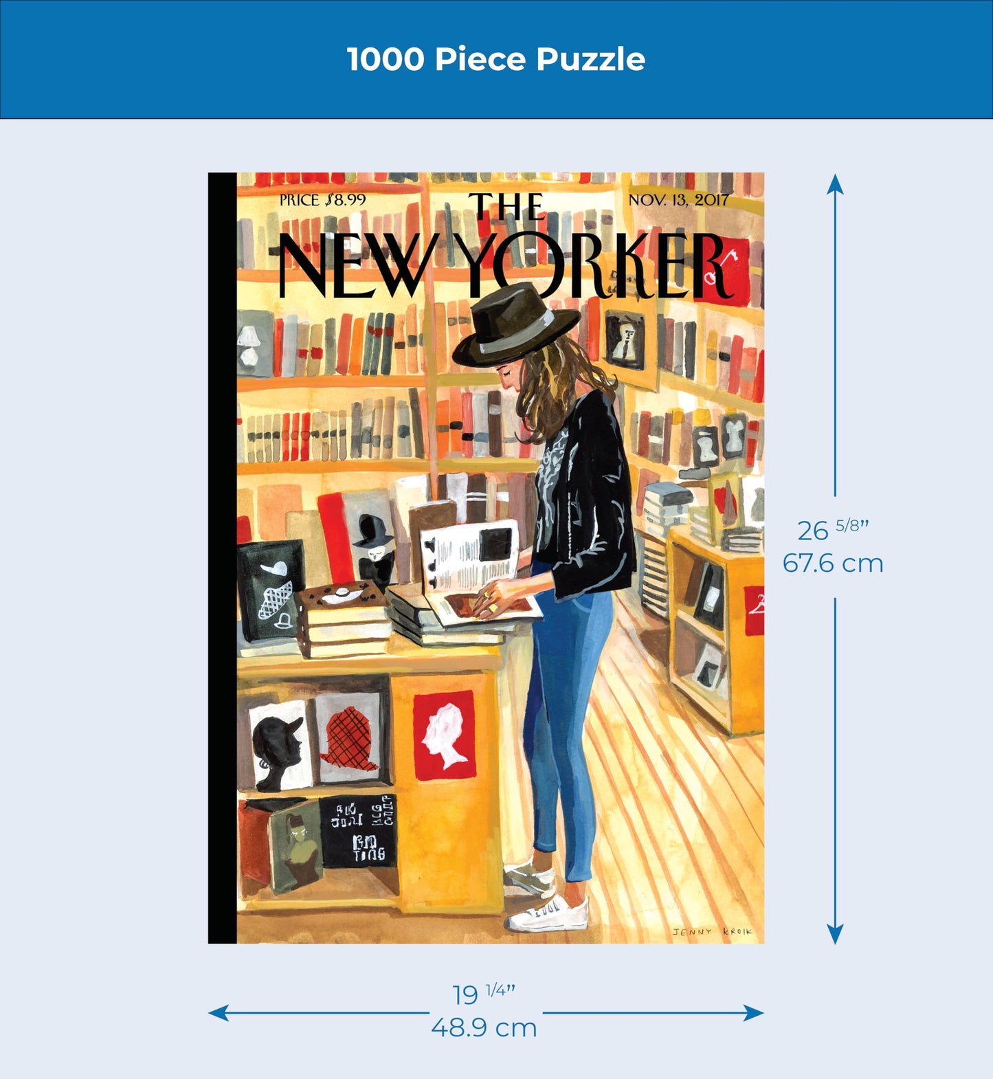 New York Puzzle Company - New Yorker At the Strand - 1000 Piece Jigsaw Puzzle for Family Game Nights by Jenny Kroik