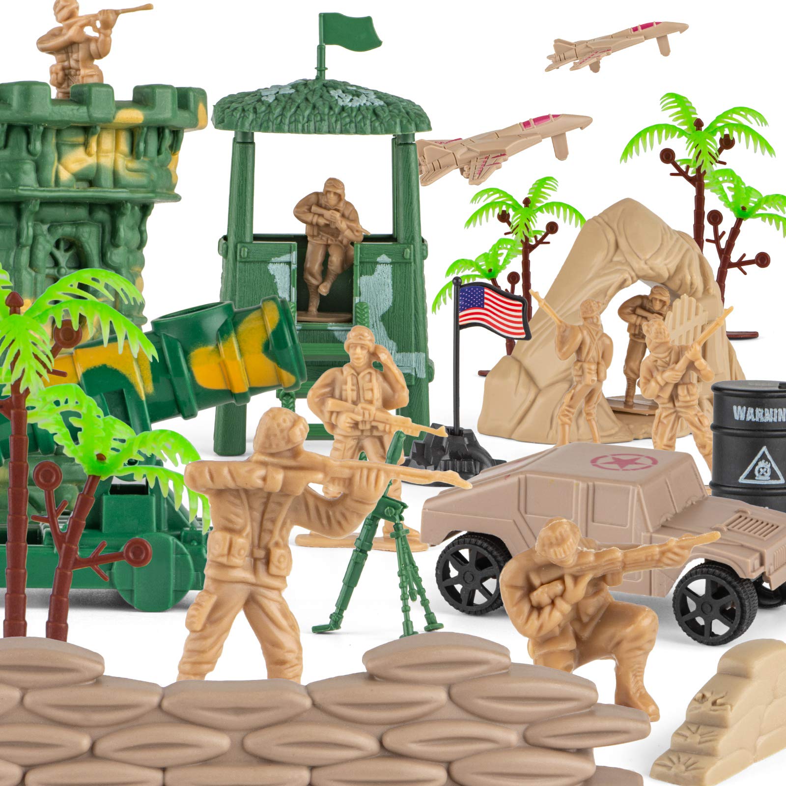 Divwa Army Men Toys for Boys 8-12, Military Soldier Army Base 160 Pcs Set Including WW2 Khaki Green Plastic and Accessories with Handbag for Kid