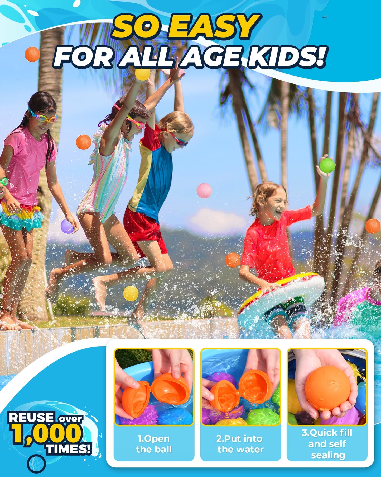 12PCS Reusable Water Balloons: Water Balloons for Kids Adult - Summer Outdoor Pool Beach Toys - 12 Pack Soft Water Bombs - Quick Fill Self Sealing