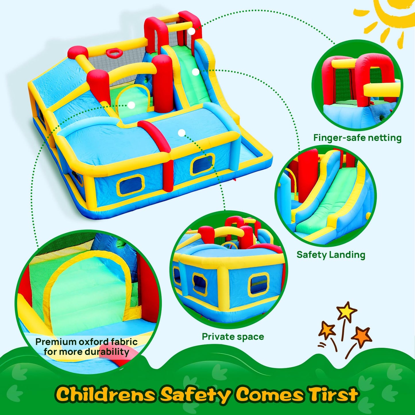WELLFUNTIME Inflatable Bounce House with Slide, Jumping Castle with Blower