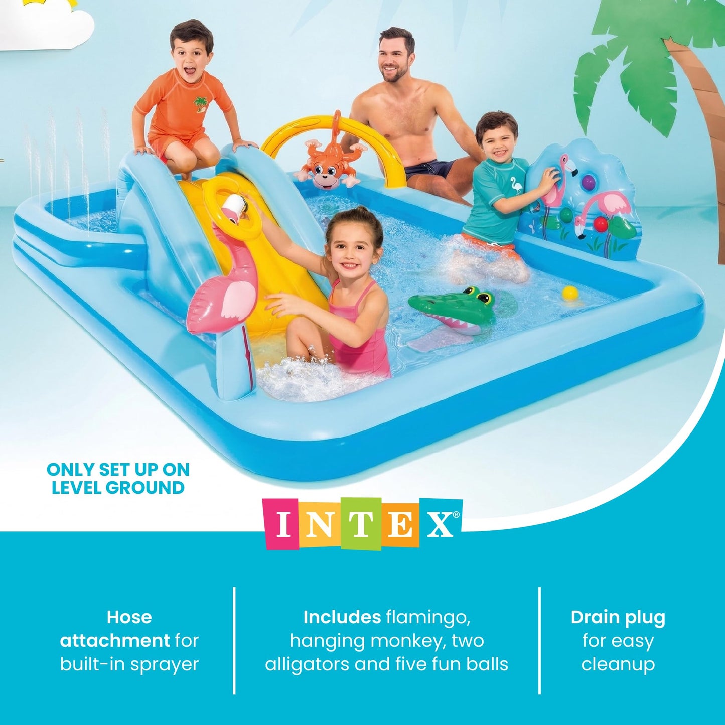 INTEX Jungle Adventure Inflatable Water Slide Park & Kiddie Pool Set Bundle