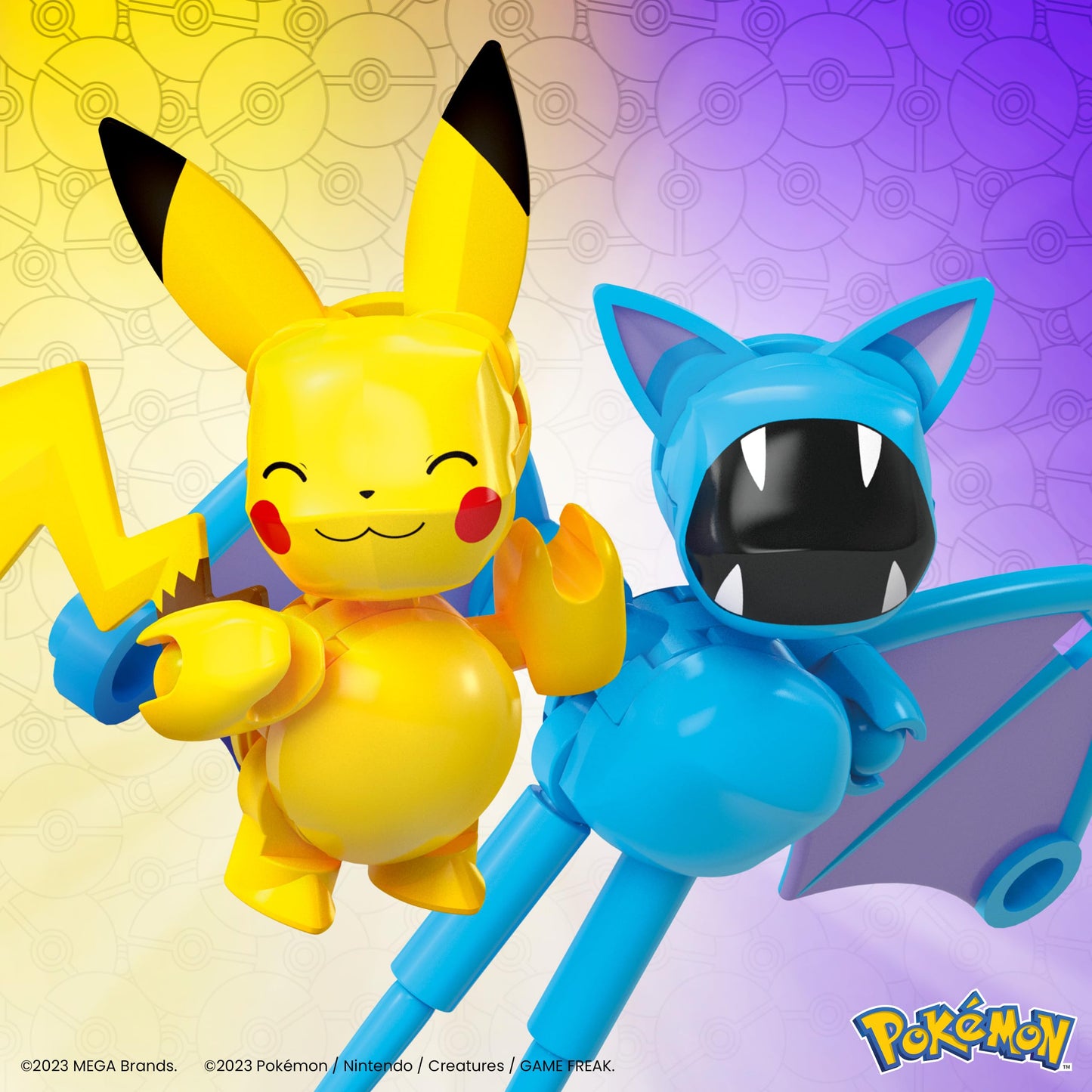 MEGA Pokémon Building Toys Set Pikachu & Zubat with 40 Pieces, 2 Poseable Characters and Poké Ball, 2 Inches Tall, for Kids