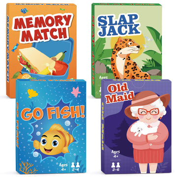 Card Games Go Fish,Old Maid,Slap Jack and Memory Match-4 Decks in 1 Pack,Classic Card Games for Kids Toddlers,Fun Kids Games for Family Party Game