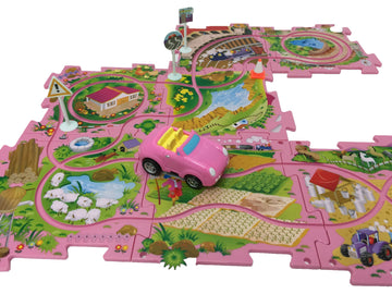 Perfect Life Ideas Theme Vehicle Puzzle Track Play Set - Battery Operated Toy Themed Style Vehicle Runs on Interchangeable Puzzle Tracks - Make up