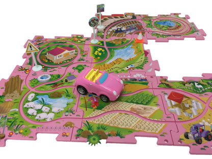 Perfect Life Ideas Theme Vehicle Puzzle Track Play Set - Battery Operated Toy Themed Style Vehicle Runs on Interchangeable Puzzle Tracks - Make up