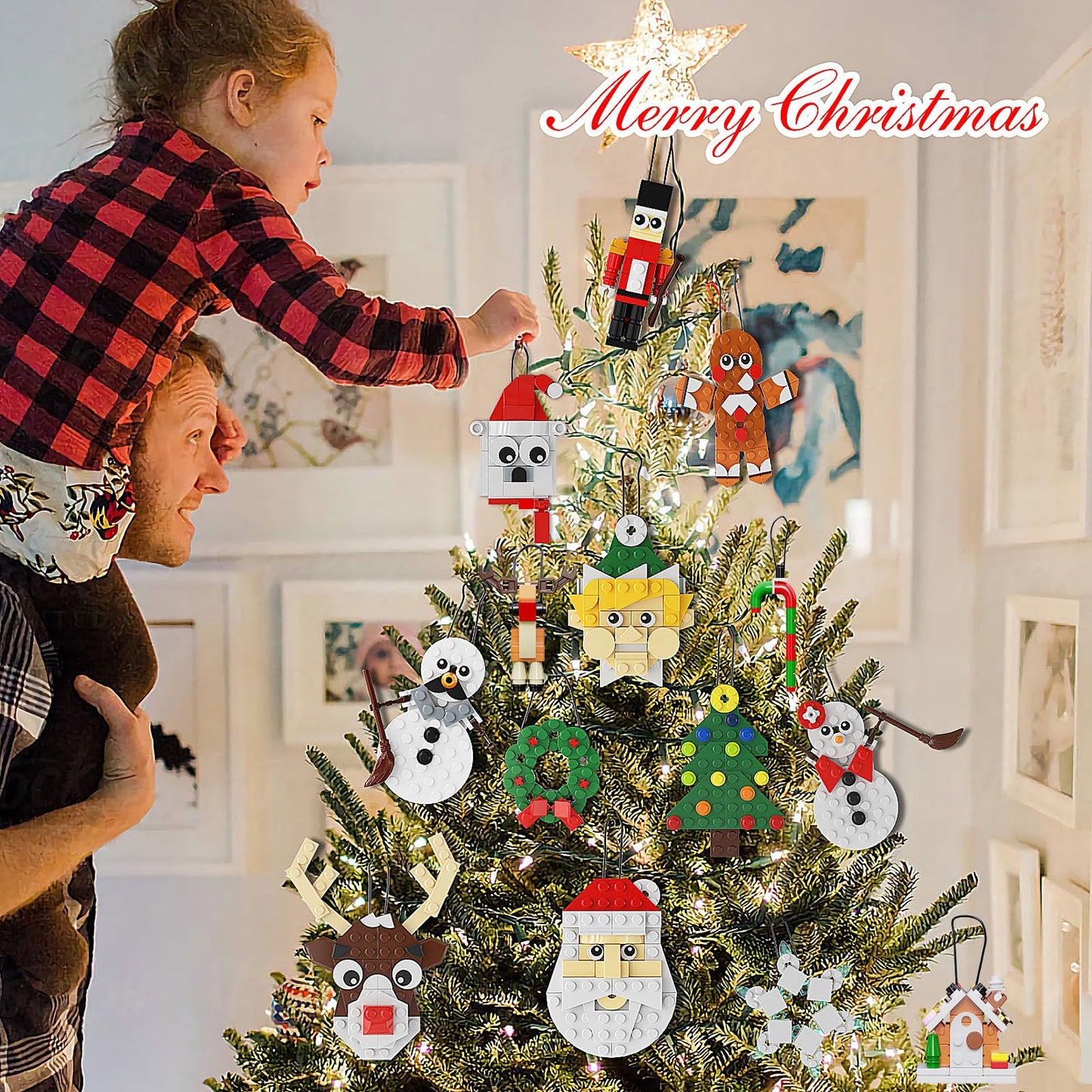 14-in-1 Christmas Tree Ornaments Building Kit, DIY Decorative Hanging Ornaments Building Toys Santa, Snowman, Gingerbread, Reindeer, Best Festival