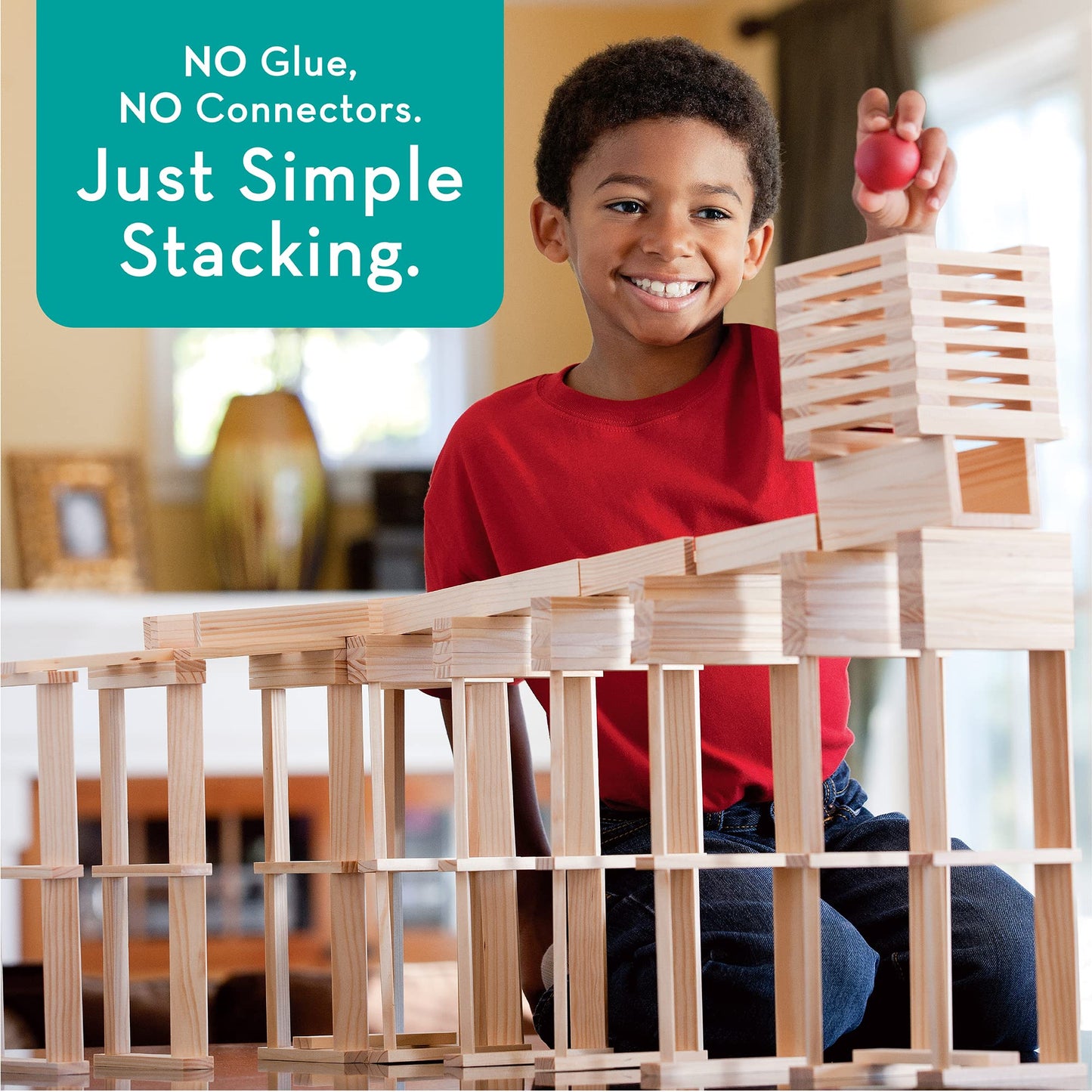 MindWare KEVA Contraptions, Wooden Blocks Building Set, Marble Run Kit, Includes 2 Balls - 400 Planks