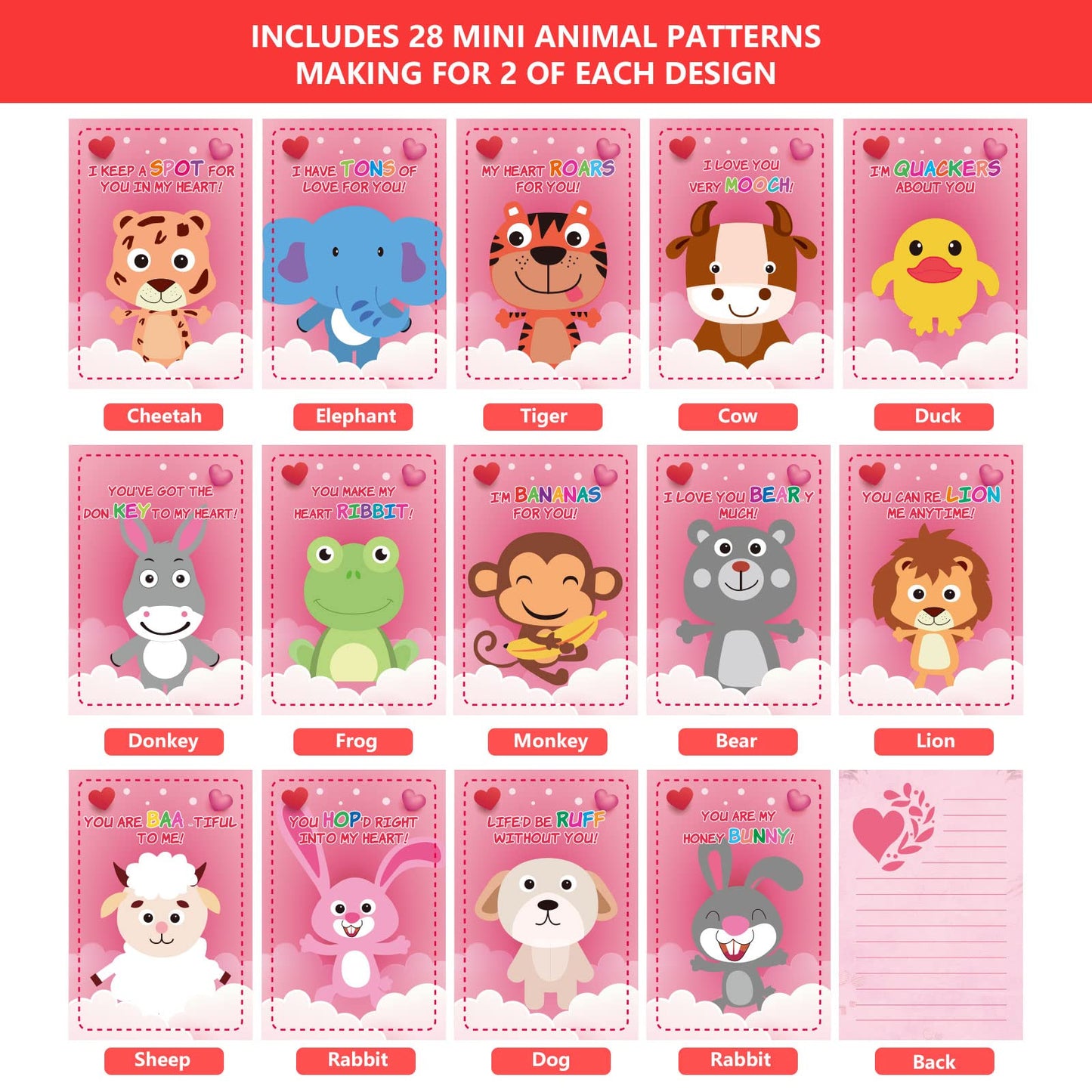 FUN LITTLE TOYS Valentine’s Day Cards for Kids Classroom, 28 Pack Mini Plush Animals with Valentine Cards, Valentines Gifts for Student Exchange