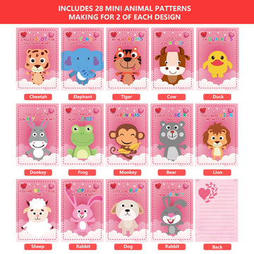 FUN LITTLE TOYS Valentine’s Day Cards for Kids Classroom, 28 Pack Mini Plush Animals with Valentine Cards, Valentines Gifts for Student Exchange