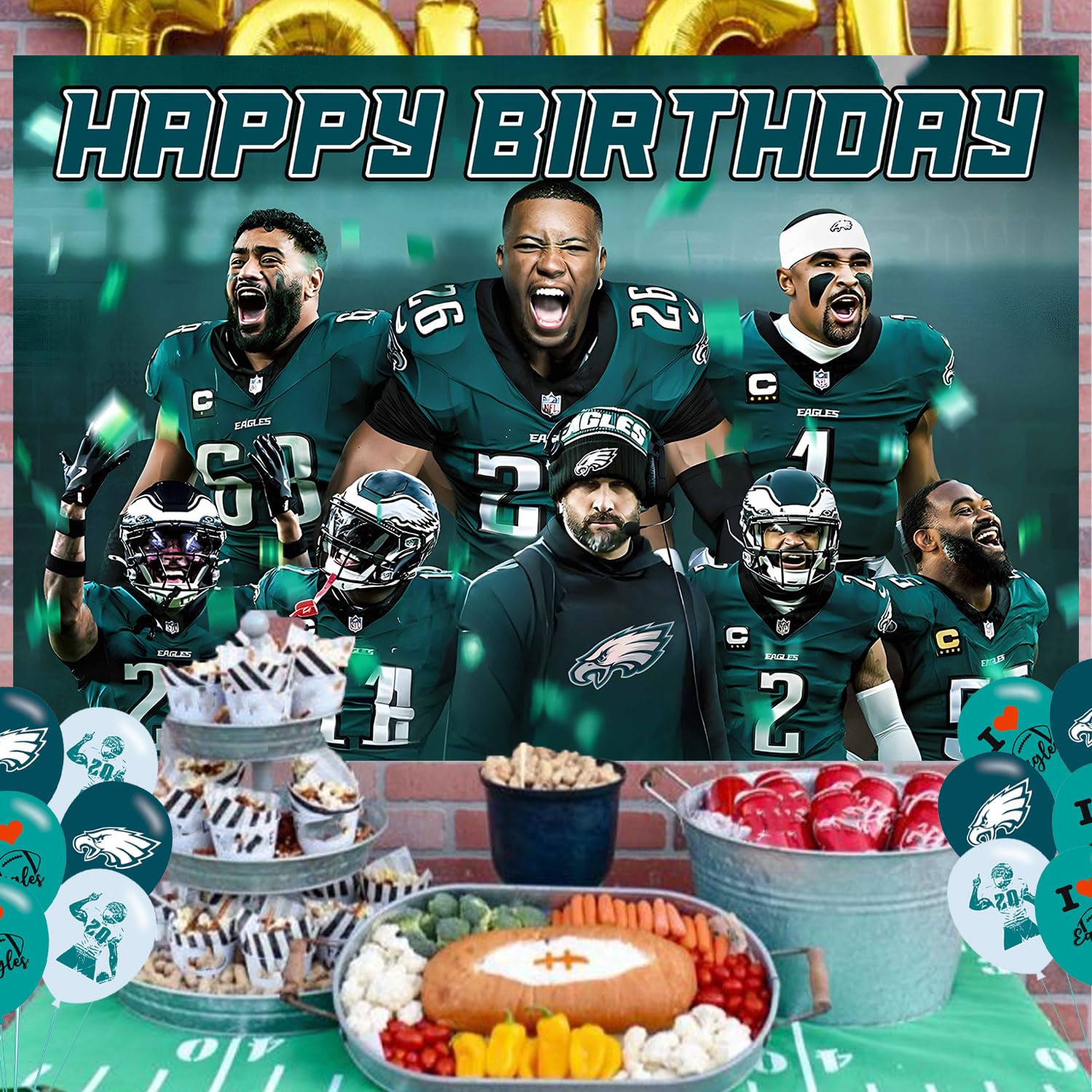 American Football Birthday Party Decoration,Photo Background 5 x 3 FT, 18 Pcs Balloons,Philadelphia Merch Party Backdrop Supplies