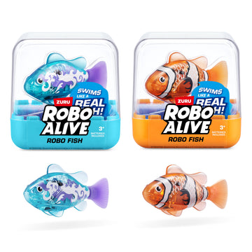 Robo Alive Robo Fish Robotic Swimming Fish (Teal + Orange) by ZURU Water Activated, Changes Color, Comes with Batteries, Amazon Exclusive (2 Pack)