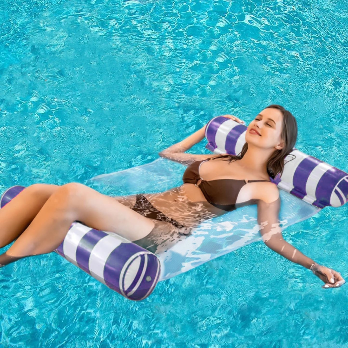 2-Pack Swimming Pool Float, Multi-Purpose Inflatable Pool Hammock (Saddle, Lounge Chair, Drifter), Water Hammock Lounge, (Navy Blue,Pink)