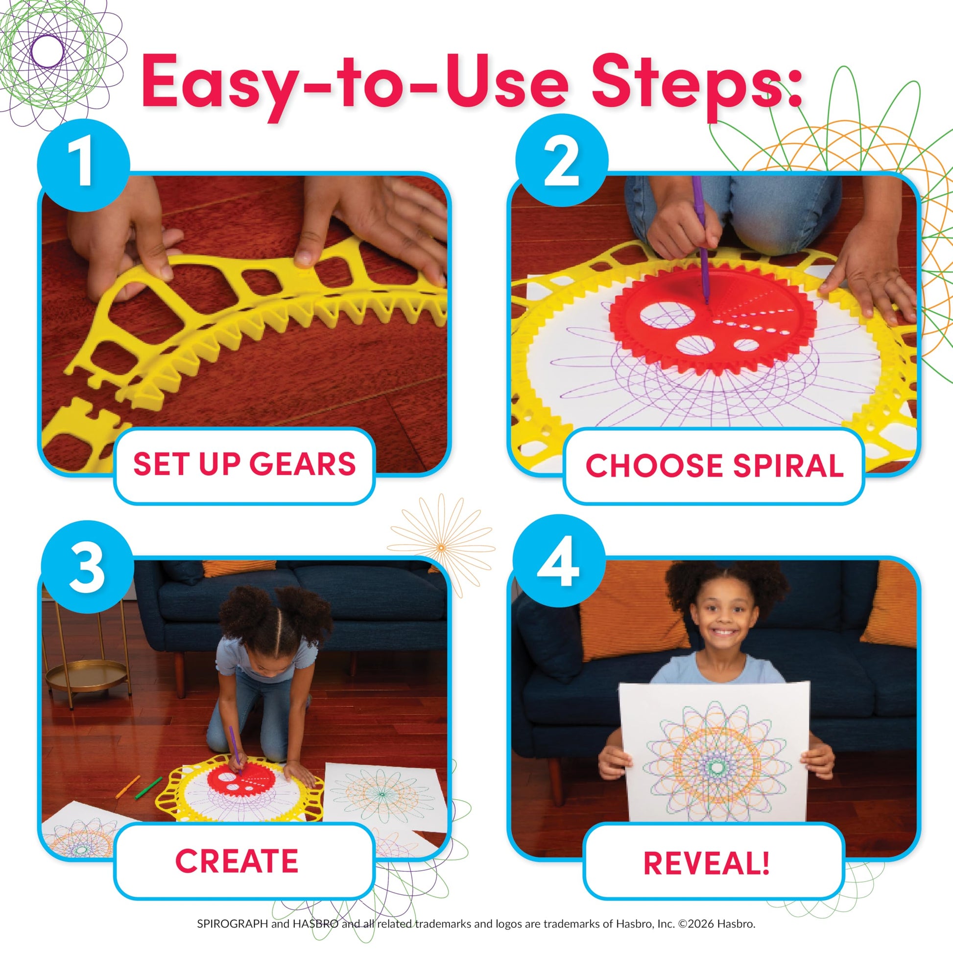 Spirograph Giant, Arts and Crafts, Kids Toys, Art Supplies, Craft Supplies, Drawing Kit, Spiral Art, Classic Gear Design Kit, Markers, Ages 8+
