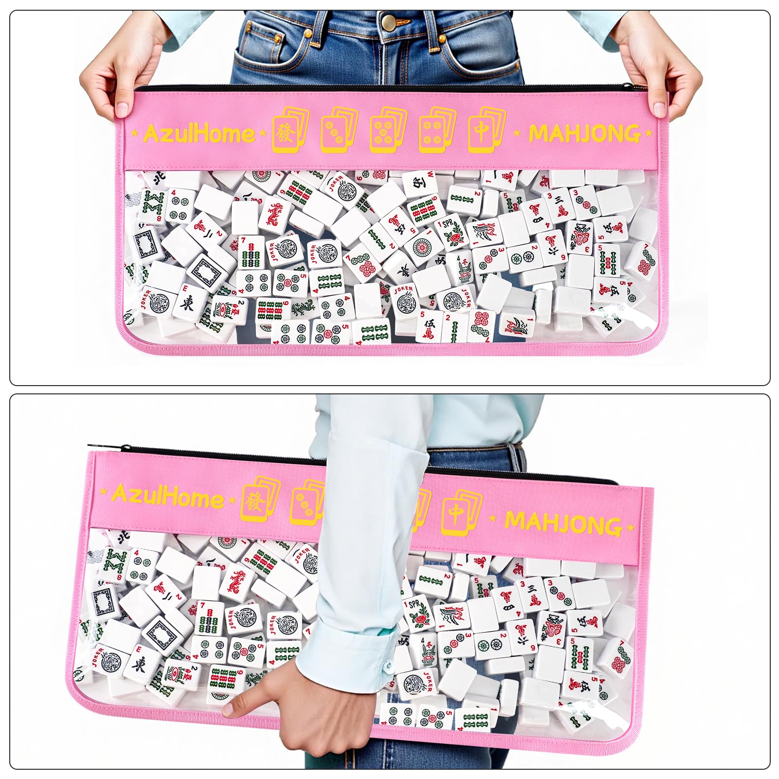 2 IN 1 Empty Mahjong Tiles Bag/Racks & Pushers Bags, 21x9 Inches, Pink