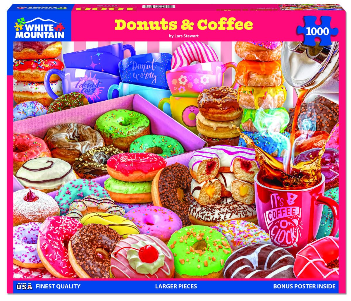 White Mountain 1000 Piece Jigsaw Puzzle Sweet Treats, Donuts & Coffee