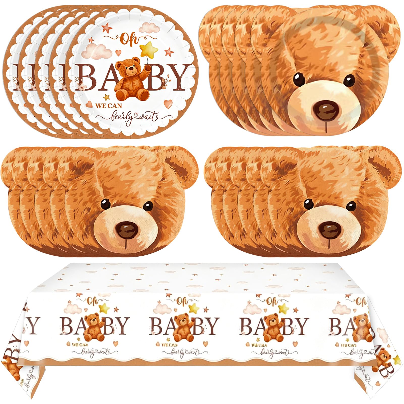 41Pcs Bear Paper Plates Bear Shaped Disposable Cake Plates Tableware