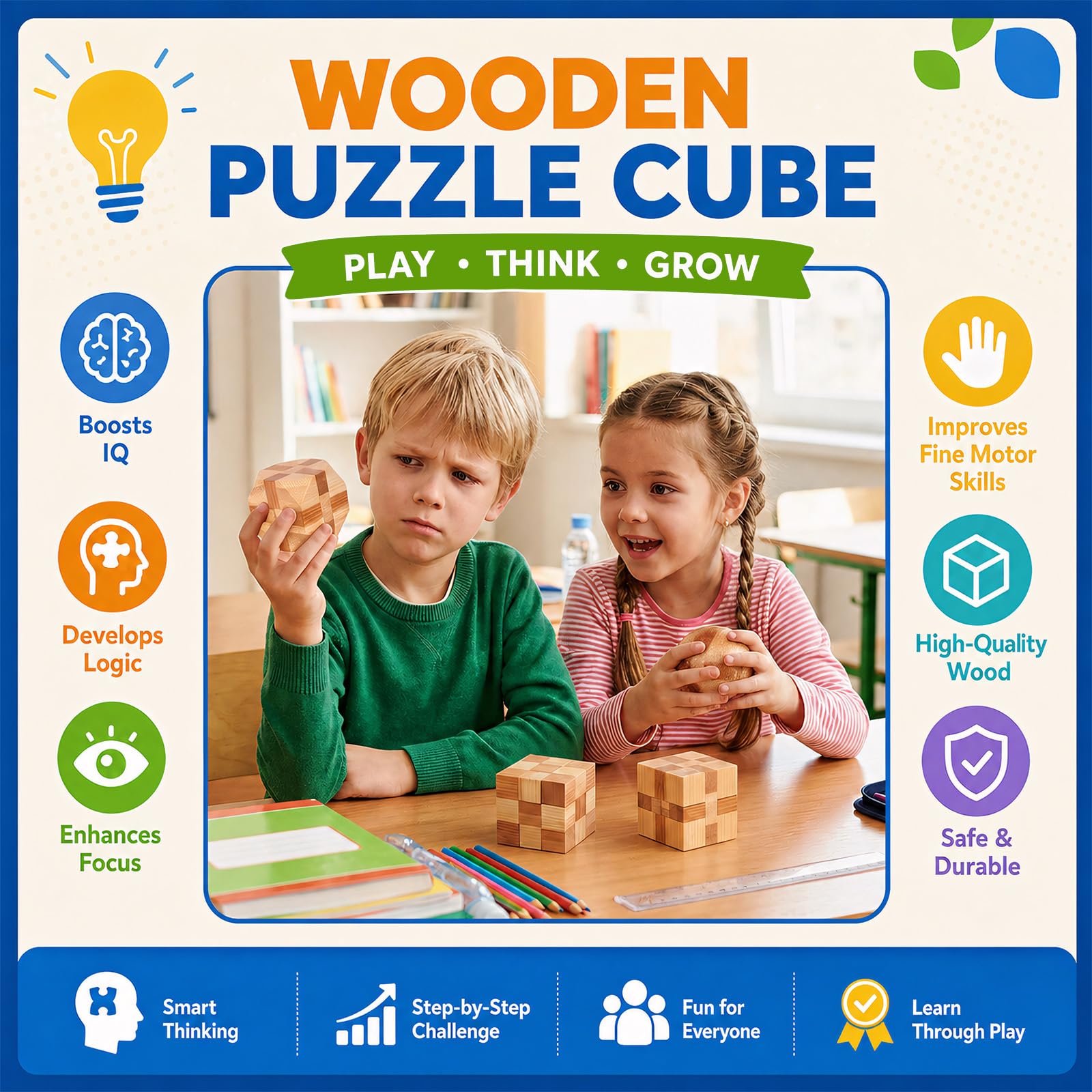 4 Pack Wooden Puzzle Brain Teasers Toy for Kids 3D Puzzles for Teens