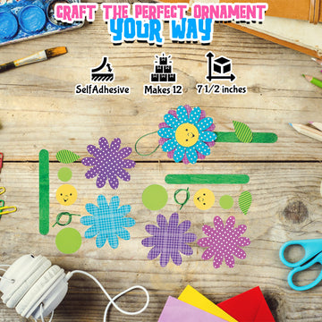 Fun Express Flower Ornament Craft Kit for Kids - 12-Piece Spring DIY Craft Set with Paint & Decorations for Creative Home Activities - Perfect