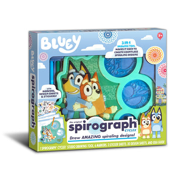 Spirograph Cyclex Set Bluey Drawing Kit, Arts and Crafts, Bluey Toys, Art Supplies, Stickers for Kids, Spiral Art, Markers, Design Sheet Included