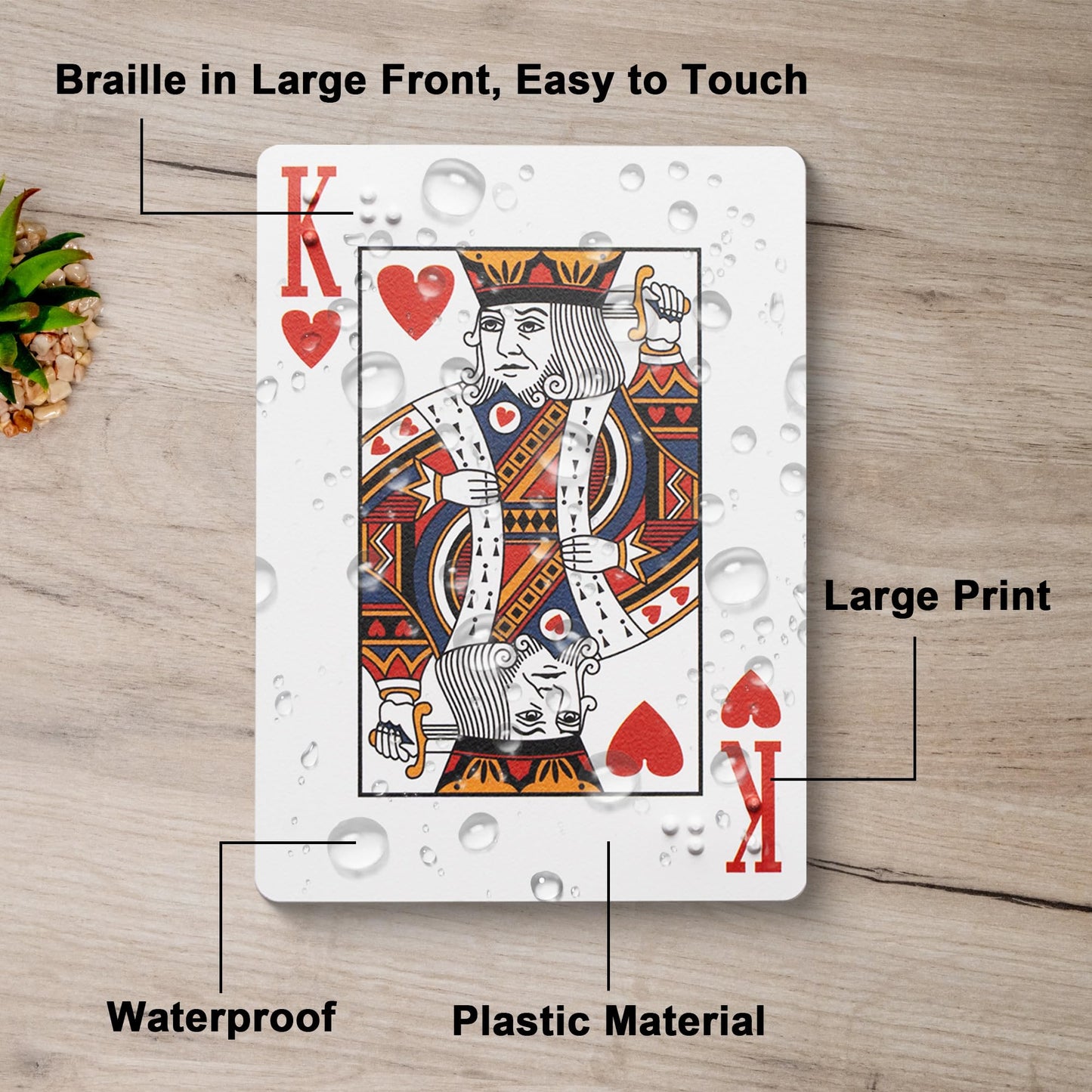 EliteSign Braille Playing Cards for Visually Impaired - Large Print Tactile Poker Cards, 2.4x3.4 Inches, Sturdy Plastic for Blind Adults & Family