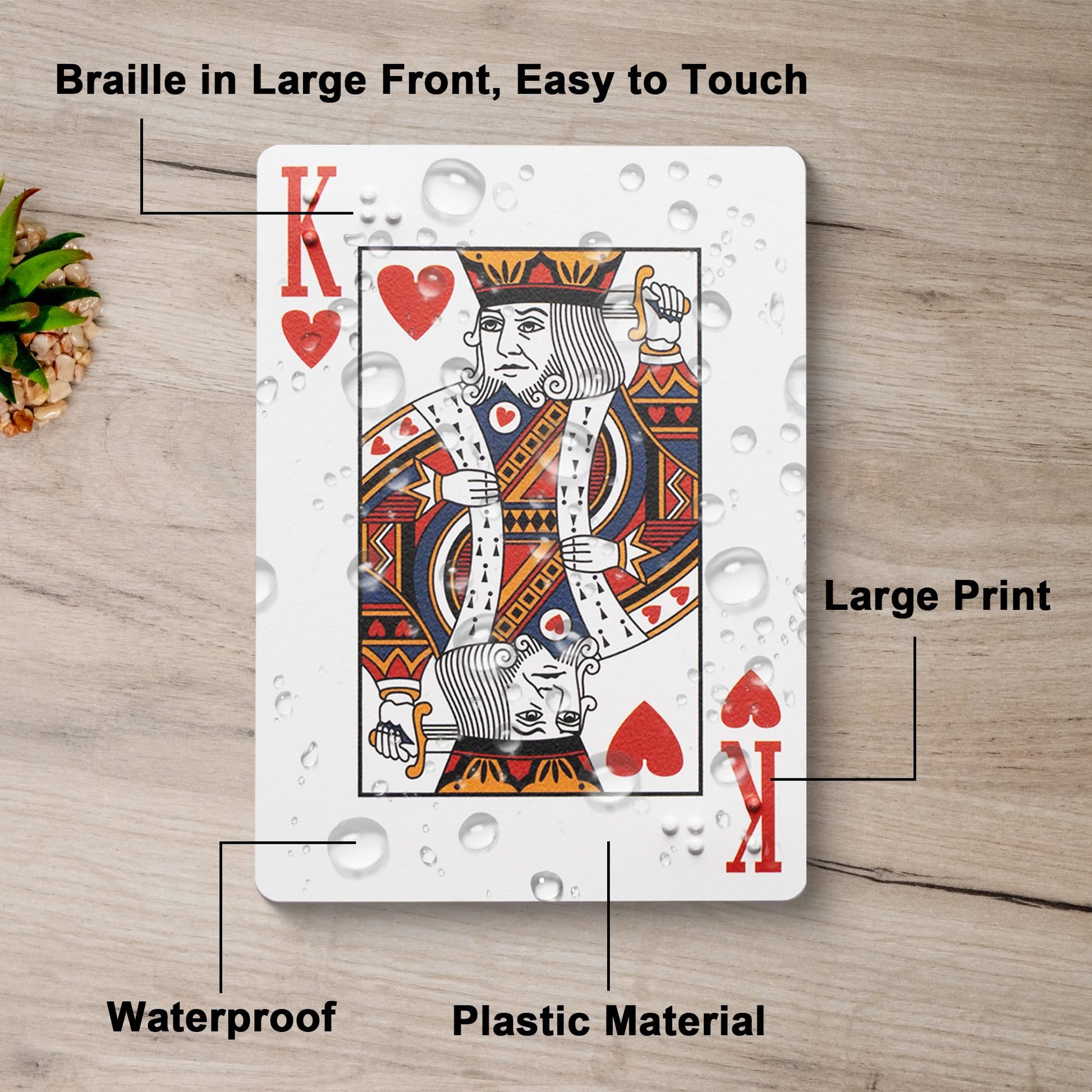EliteSign Braille Playing Cards for Visually Impaired - Large Print Tactile Poker Cards, 2.4x3.4 Inches, Sturdy Plastic for Blind Adults & Family