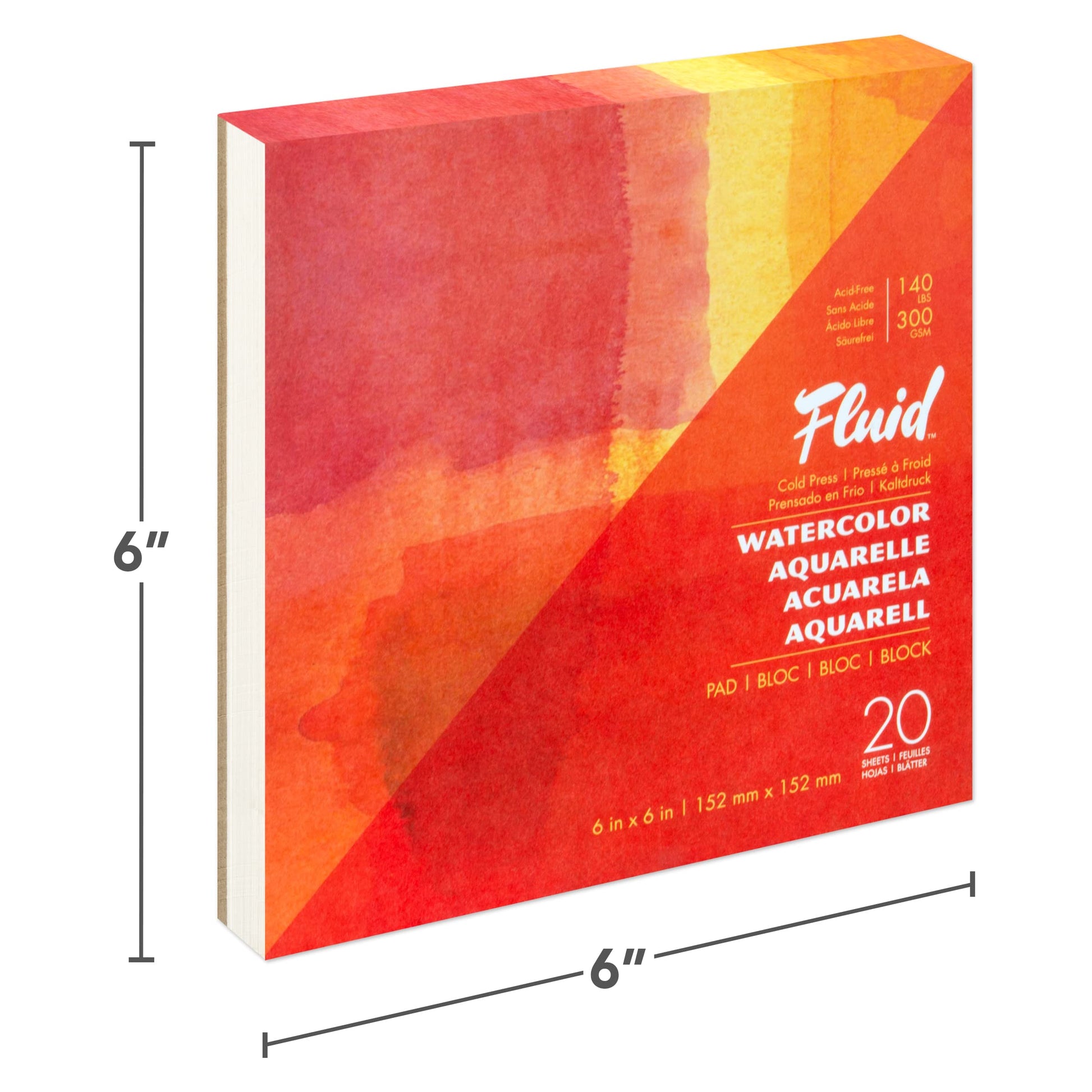 Fluid Watercolor Paper Fold Over Pad, 6 x 6 inches, 20 Sheets, 140 lb (300 GSM) Cold Press for Artist Painting and Wet Media