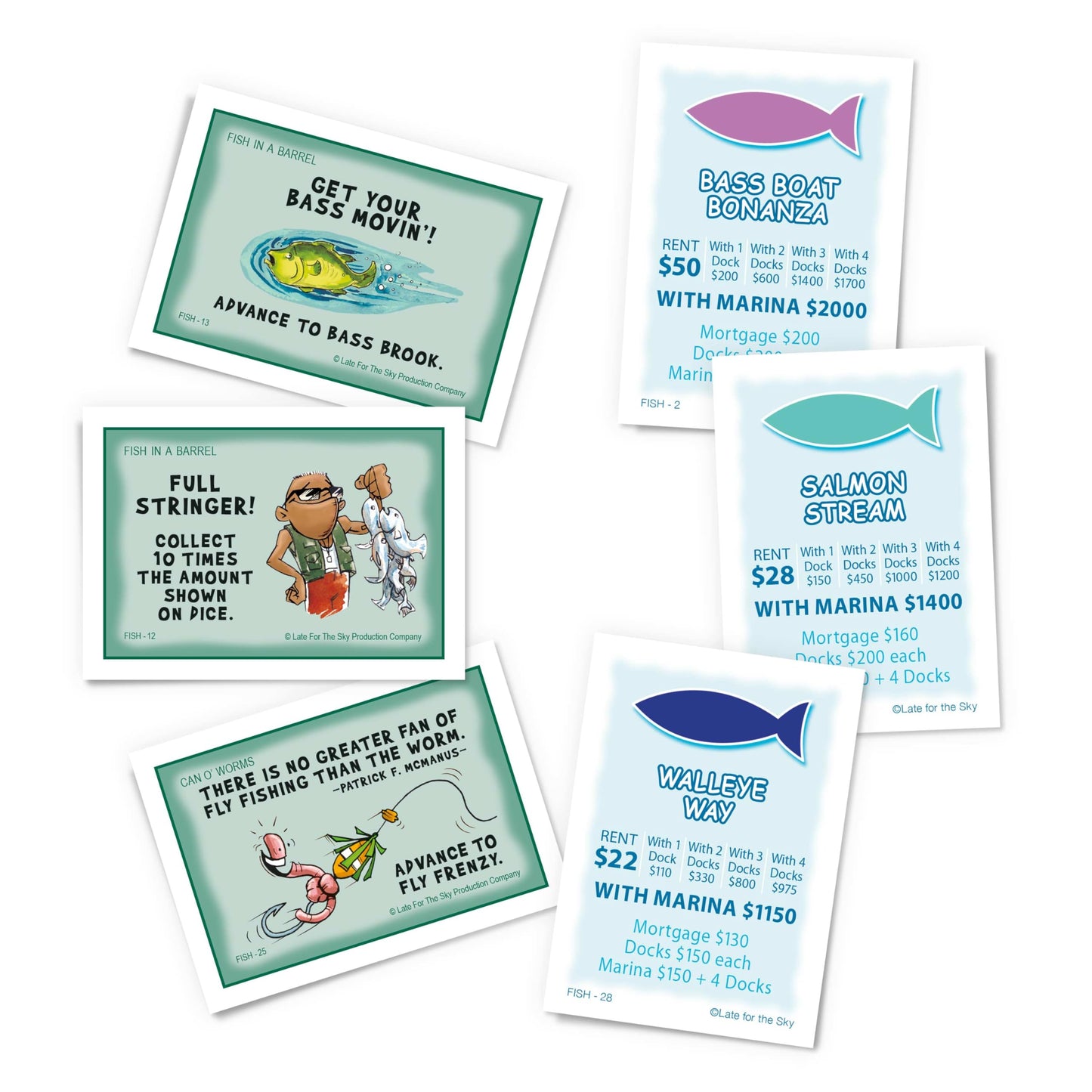 Late for the Sky Fishin'-Opoly Fishing Board Game for Families, 2-6 Players, Ages 8+, Funny Property Trading Strategy Game, Great Gift for Anglers