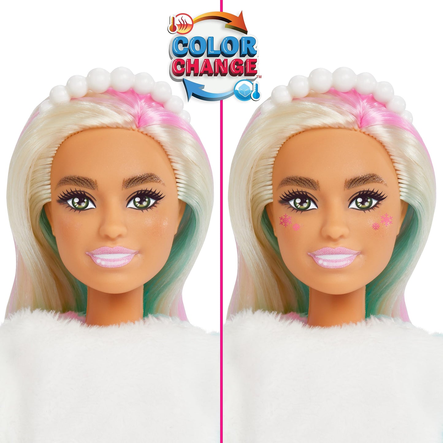 Barbie Cutie Reveal Advent Calendar & Doll, Blue & Pink Hair, 25 Surprises Include Clothes, Accessories & Color-Change Pets, Holiday Toy for Kids