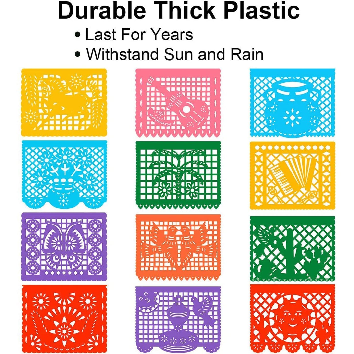 6-Pack Mexican Papel Picado Banner - 132Ft (22Ft x 6) Fiesta Party Decorations & Cinco de Mayo Supplies - 12 Patterns Waterproof Plastic Indoor