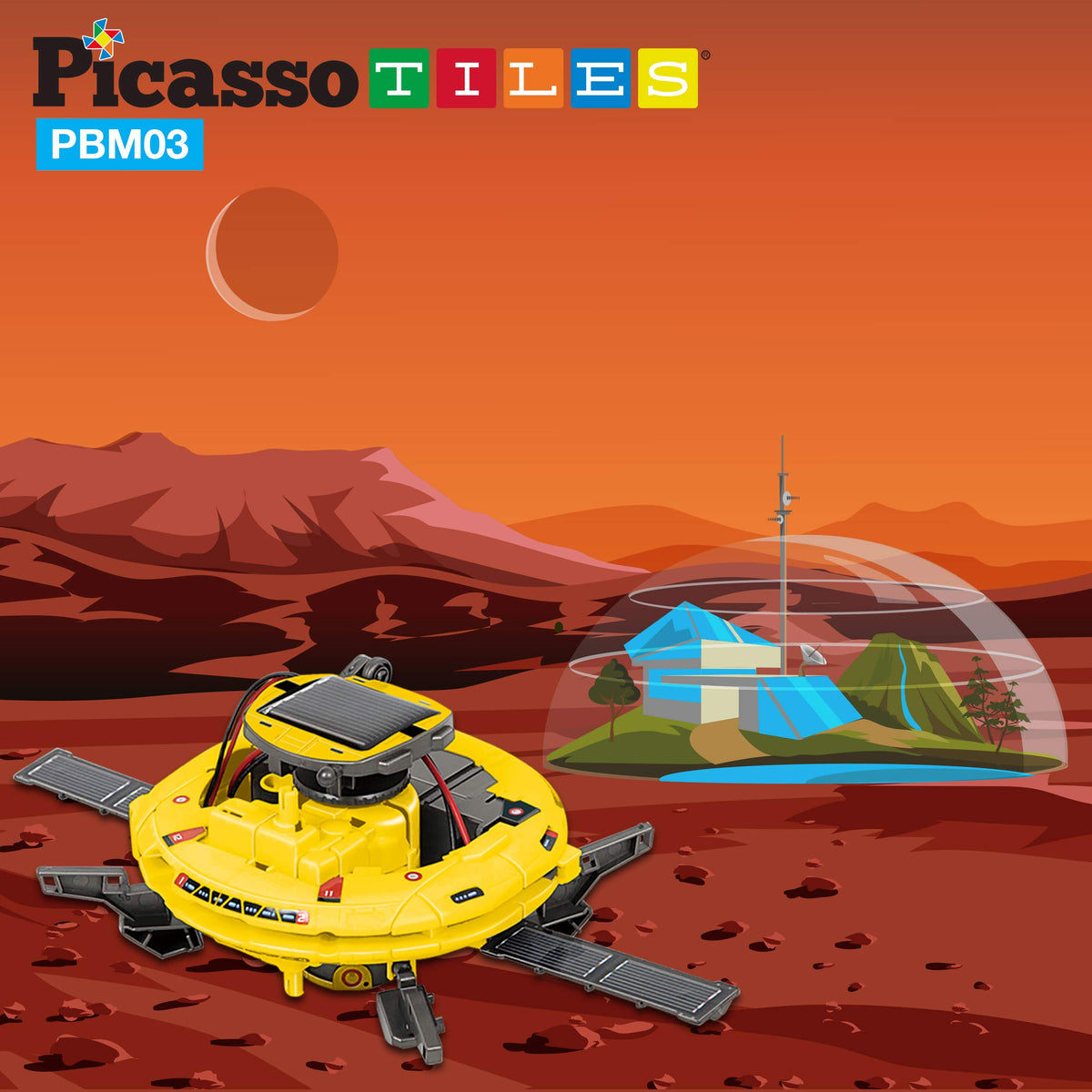 PicassoTiles STEM Kids Solar Powered Space Robot Educational Learning Engineering Building Toy 6-in-1 Creative Unique Transformation Renewable Sun