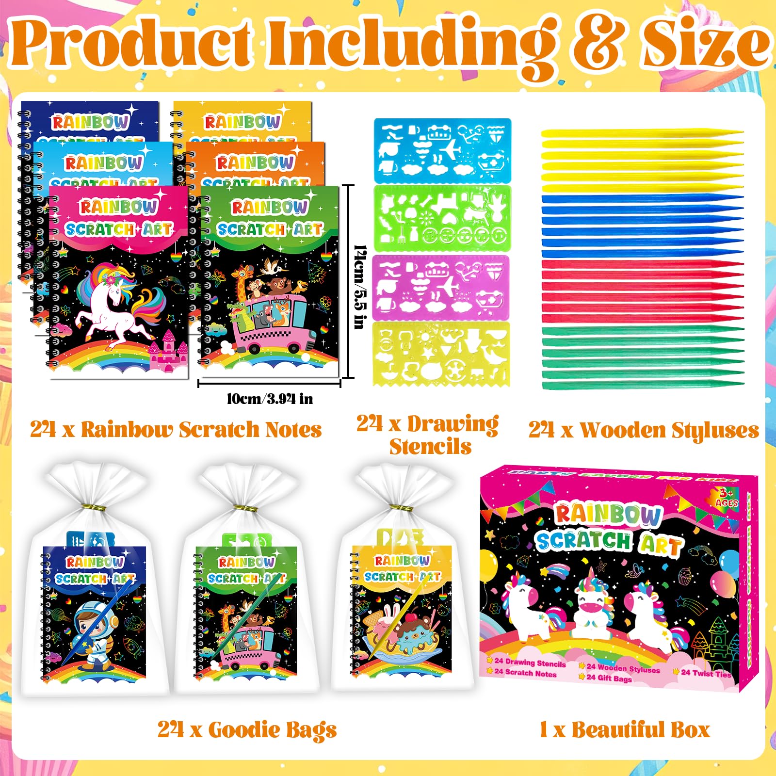 Elfew 24 Pack Scratch Art Party Favors for Kids 4-8 8-12