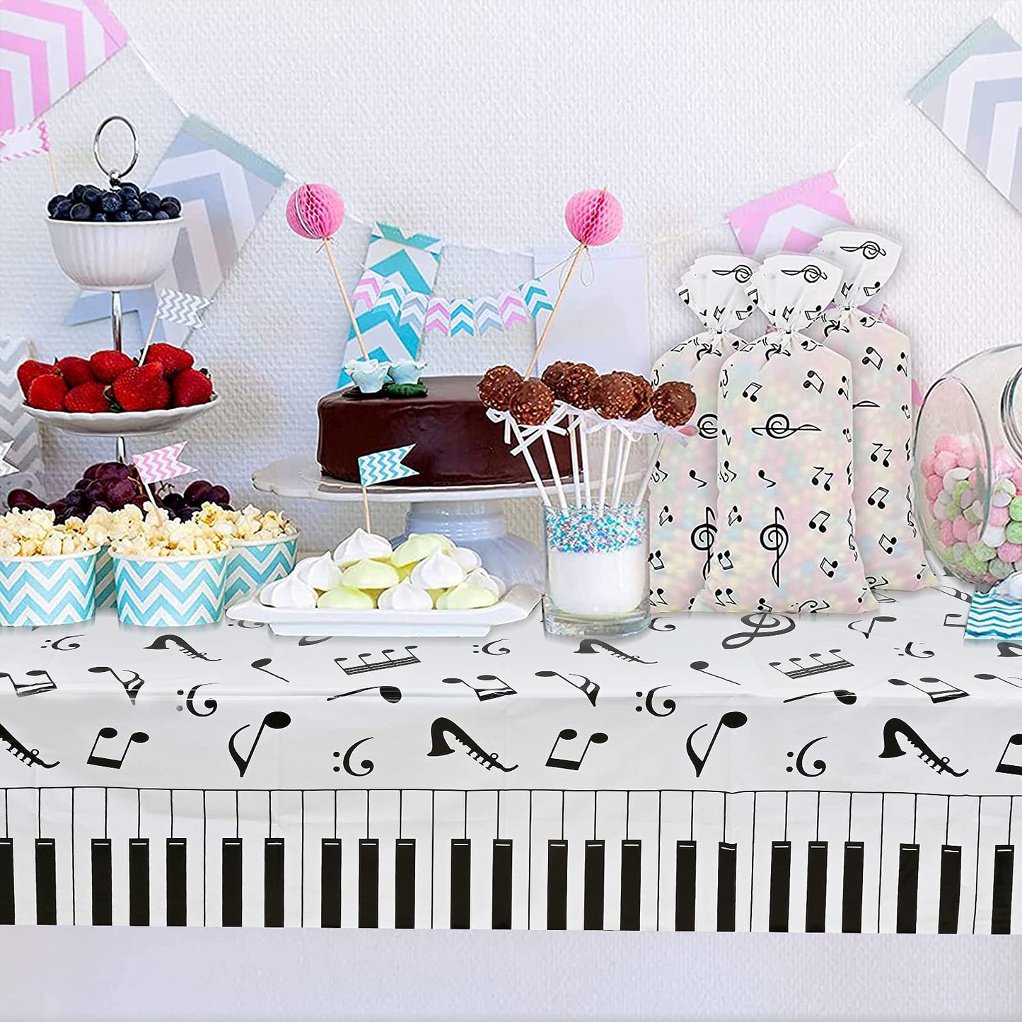 Lecferrarc 2 Pcs Music Notes Tablecloth Piano Music Plastic Table Cover 87 x 51 Inches Musical Theme Birthday Decorations for Birthday Party Supplies