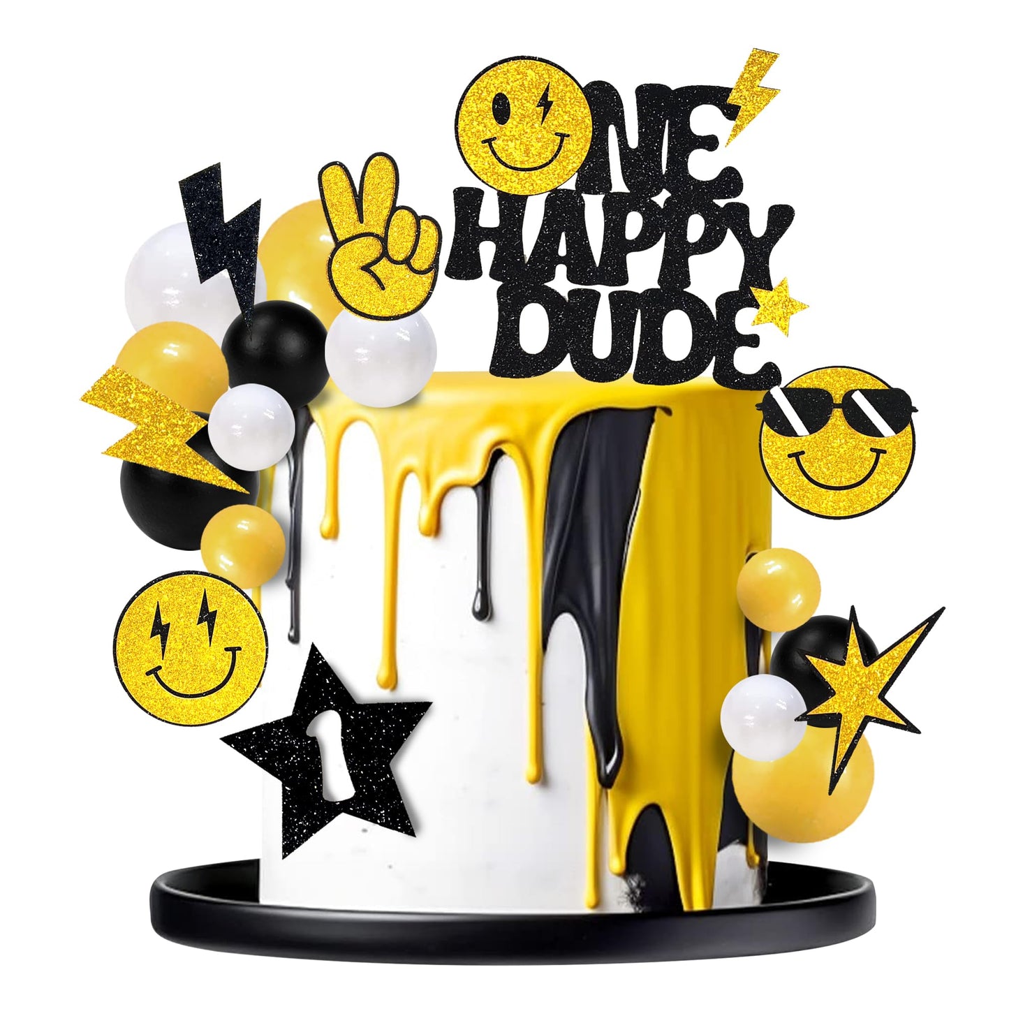 24 PCS One Happy Dude Cake Toppers Face 1st Birthday Cake Decorations Hippie Cupcake Toppers for Wedding Gender Reveal Supplies (style 1)