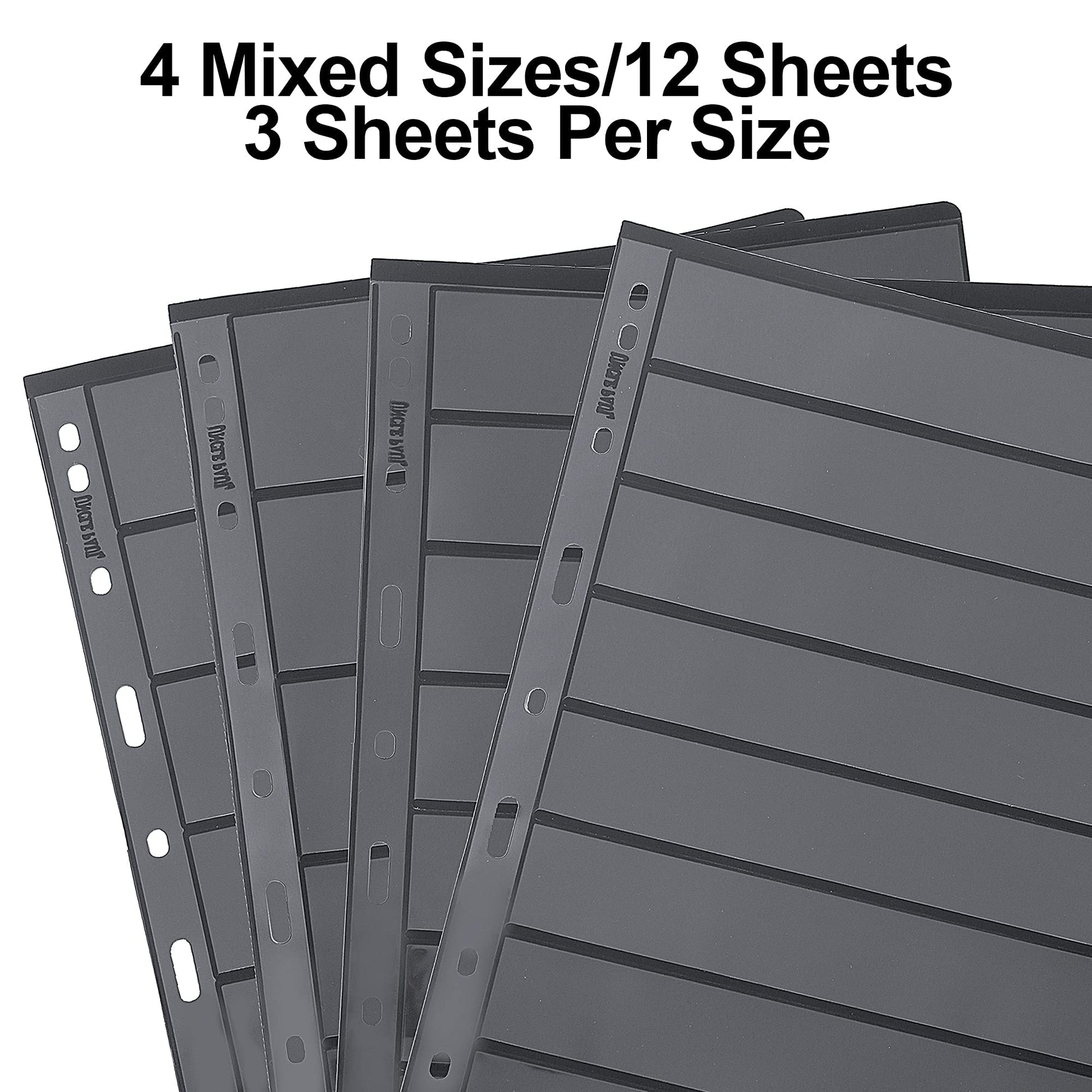 Stamp Collection Inserts - Collector Stamp Album 12 Sheets with 4 mixed sizes for Stamp Collection Binder Kit IS01MX112