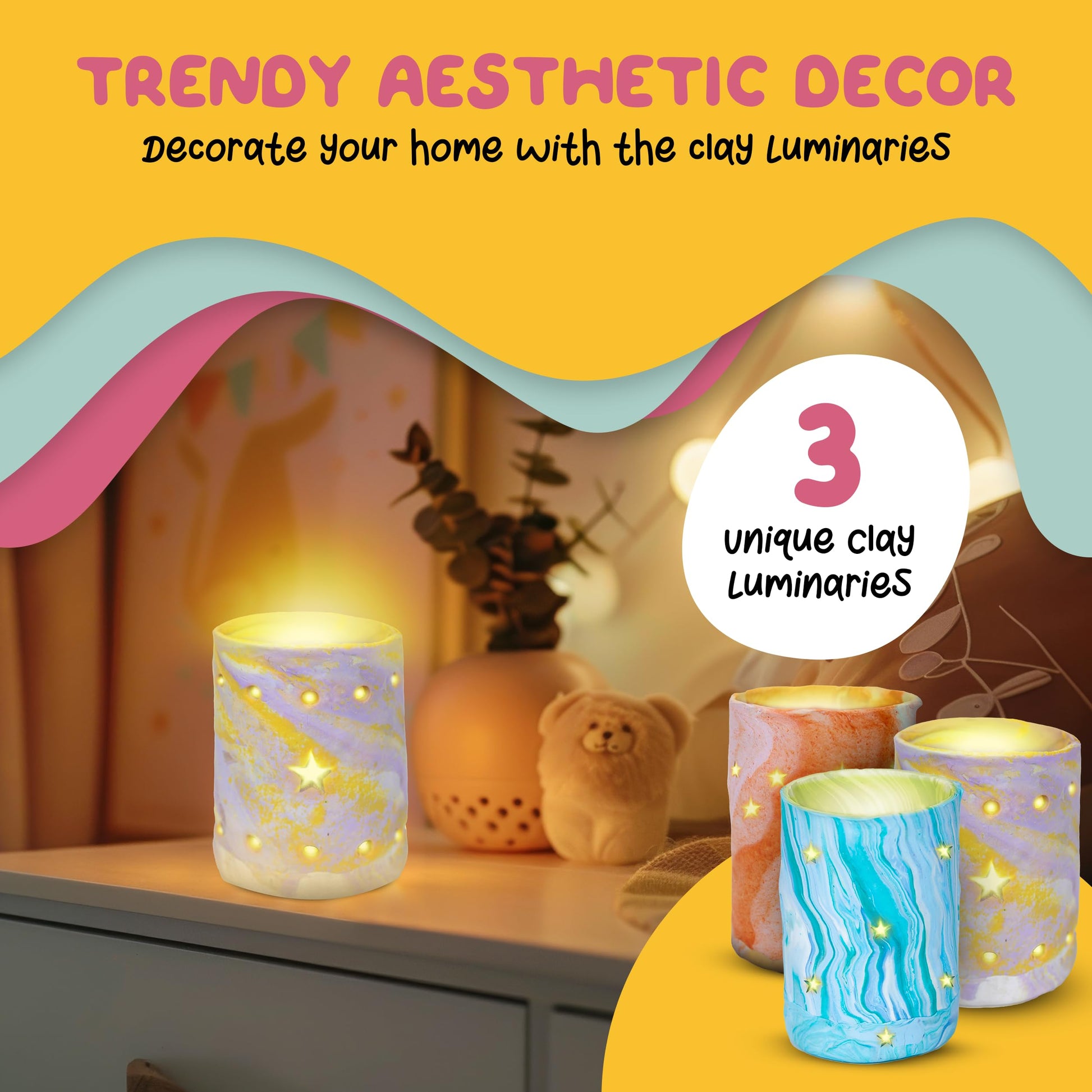 JOiFULi DIY Clay Luminaries Clay Craft Kit Gifts for Kids Girls Boys Teens for Kids Age 8 9 10 11 12