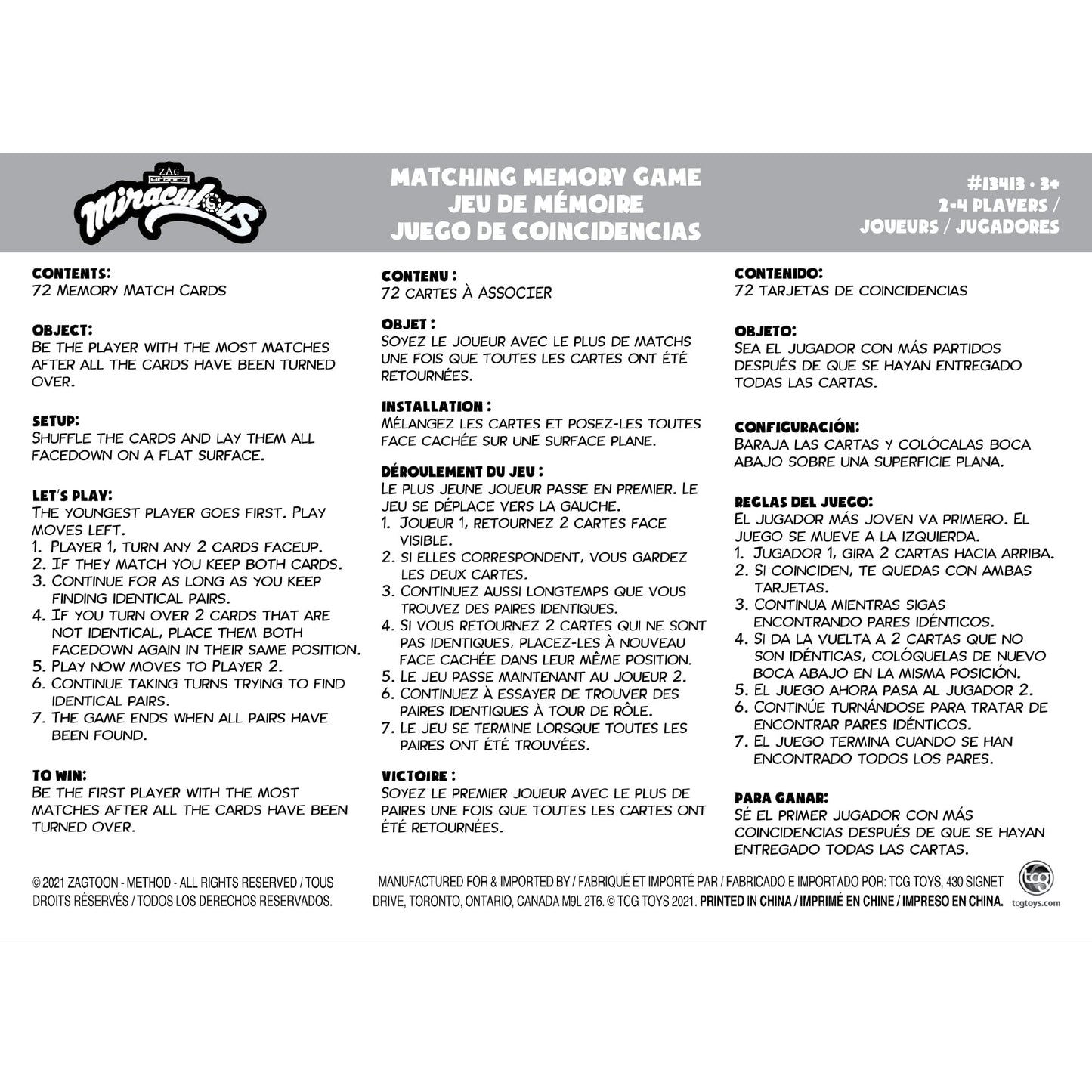 TCG Toys Miraculous Ladybug - Memory Matching Card Game - Featuring 72 Full Color Pieces - Promote and Improve Memory & Sensory Development Skills