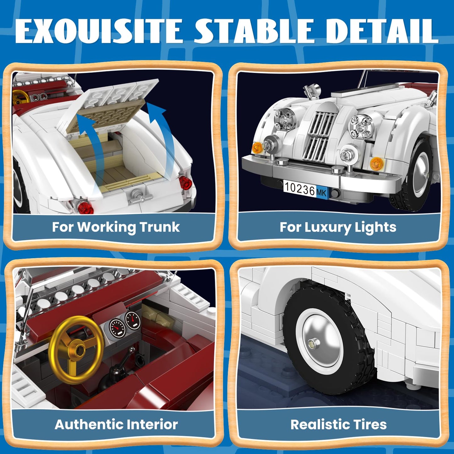 Mould King Vintage Roadster Building Set, 1302 Pieces Sports Car