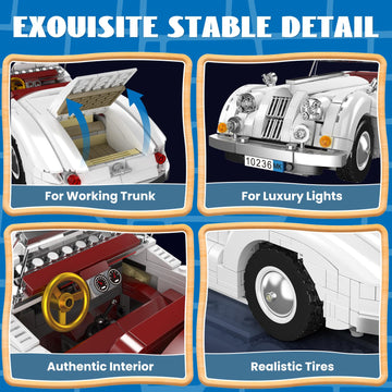 Mould King Vintage Roadster Building Set, 1302 Pieces Sports Car