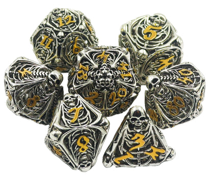 Metal DND Dice Set Skull Dungeons and Dragon Dice Set Hollow Polyhedral Magic 7 PCS Dice Set with Gift Metal Box for Dungeons and Dragons Table Games