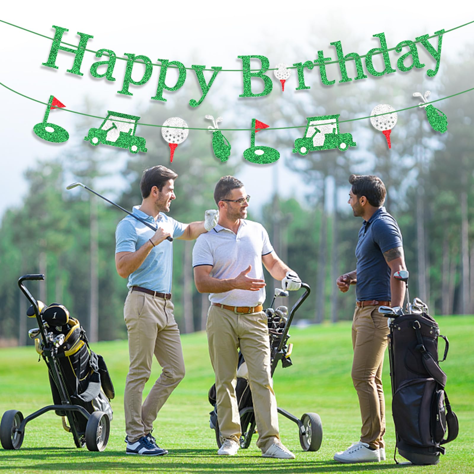 Golf Happy Birthday Banner - Green Glitter Birthday Decorations Happy Sign Party Decorations Party Decor Supplies for Women Boys Girls