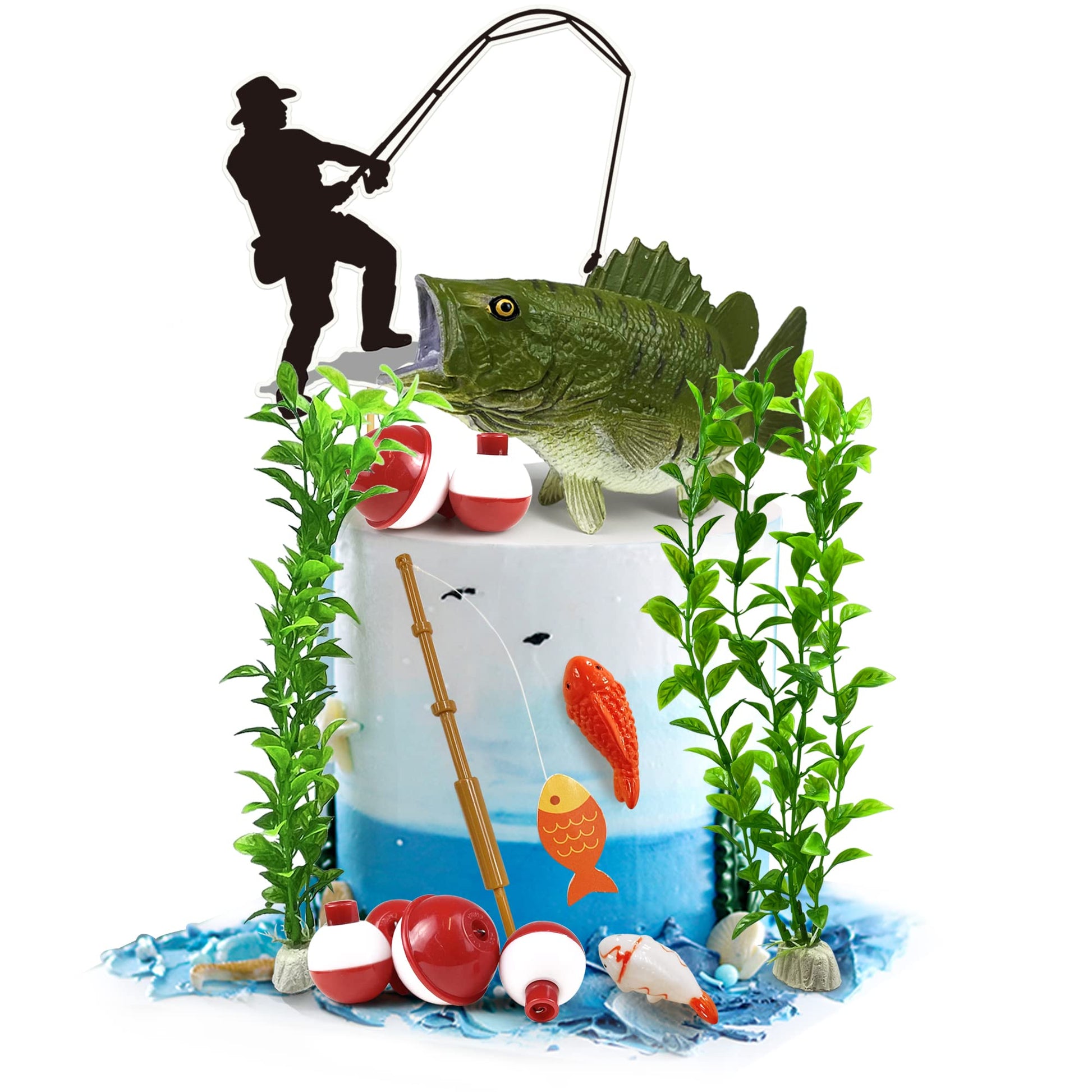 14 Pieces Fisherman Themed Decoration Gone Fishing Cake Topper for Retirement Party Supplies