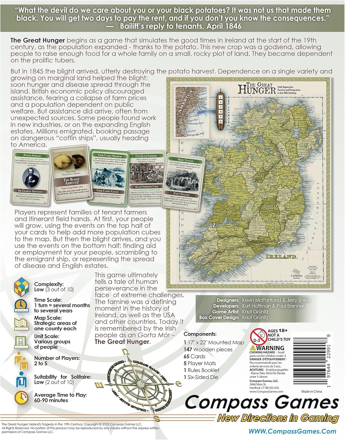 Compass Games The Great Hunger, Ireland's Tragedy in The 19th Century, Strategy Board Game, 2-5 Players, for Adults Ages 18+