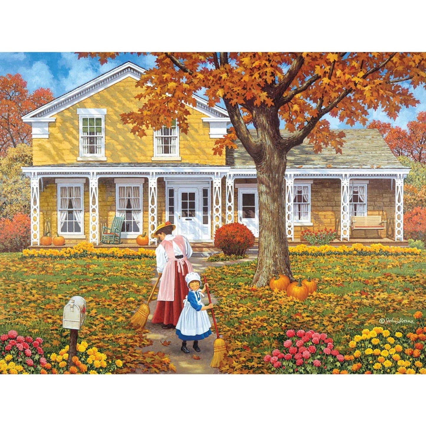 Bits and Pieces 50 Piece Puzzles for Adults - Helping Hands - 50 Extra Large Pieces 15" x 19" Jigsaw Puzzles, Fall Leaves Mother Daughter Autumn, No 2