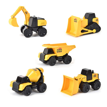 Micro Mini Construction Vehicles - Set of 5 Toy Cars and Trucks for Kids | Sensory Bin for Boys | Excavator Bulldozer Dump Truck Cement Mixer | Free